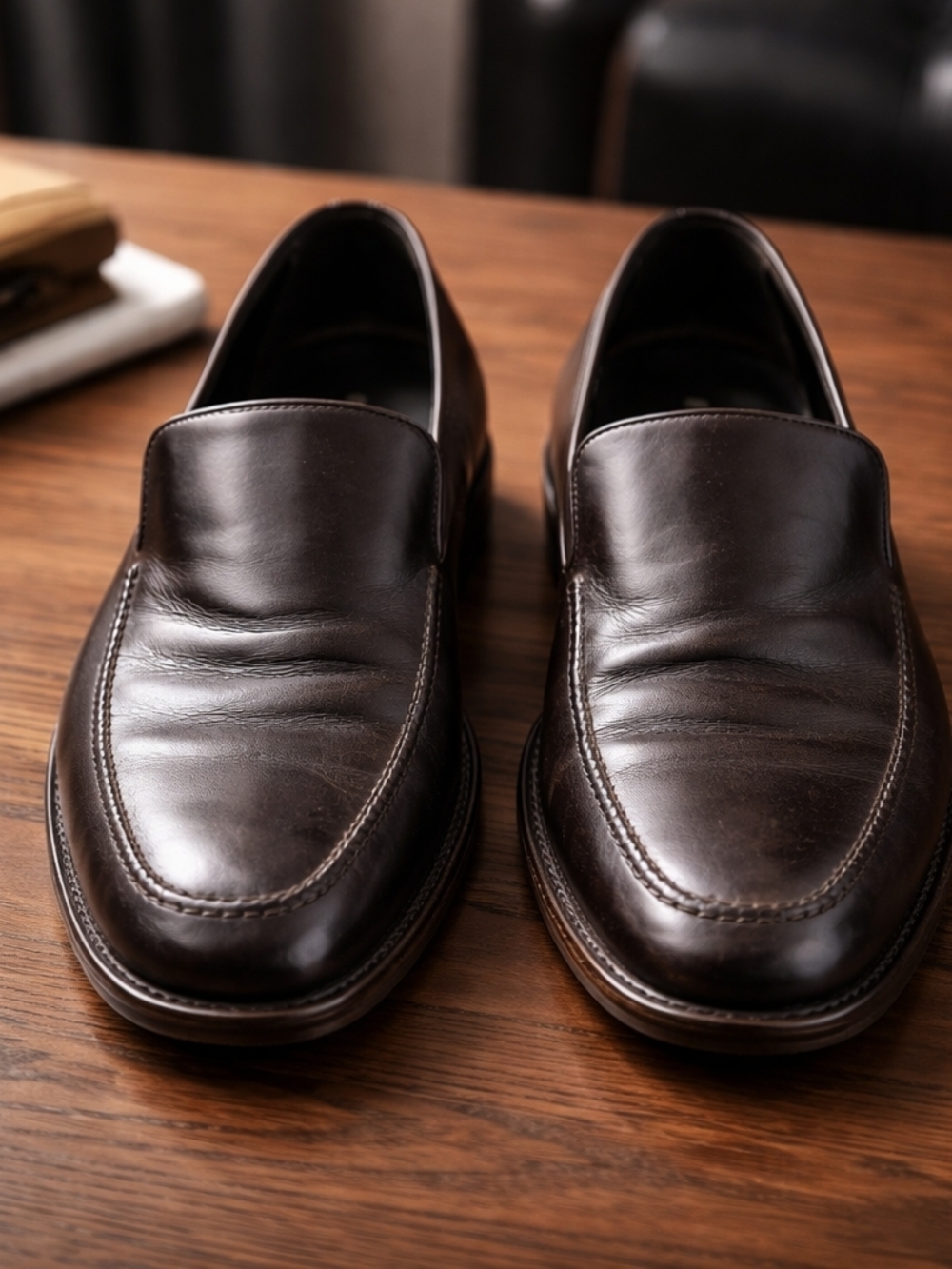 Giorgio Armani Leather Loafers Size 43 Made In Italy Dark Brown